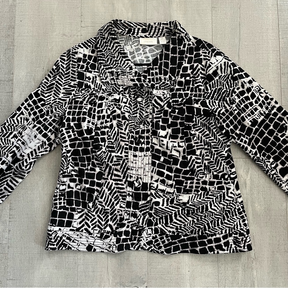 Vintage Chico’s Y2k Black & White Patterned Light… - image 1